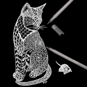 Stylos à <span class=keywords><strong>encre</strong></span> <span class=keywords><strong>blanche</strong></span> - Stylos gel à pointe fine pour dessin sur papier noir, illustration, peinture sur roches, coloriage pour adultes - Product Image 3