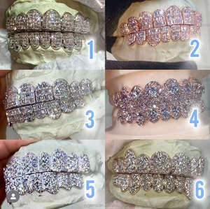 Hip Hop su misura denti <span class=keywords><strong>Grillz</strong></span> gioielli VVS Moissanite diamante dente <span class=keywords><strong>Grillz</strong></span> 10k 14k 18k oro argento glassato fuori <span class=keywords><strong>Grillz</strong></span> per i denti - Product Image 5