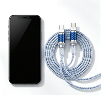 Kabel Data USB C ke C 100W 5 Core Double Shielded Braided Zinc Alloy Carbon Fiber untuk Ponsel Tablet Laptop Grosir Partai Besar