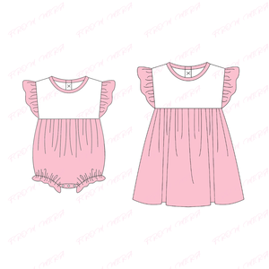 Abito personalizzato all'ingrosso per bambini e bambine con bavaglini a manica lunga con fiocco in cotone con quadretti e sorelle abbinate vestiti per bambini - Product Image 3