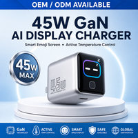 Layar Tampilan Cerdas Pengisi Daya Cepat 45W Teknologi GaN Adaptor Daya Dinding Multi Port untuk Ponsel dan Tablet
