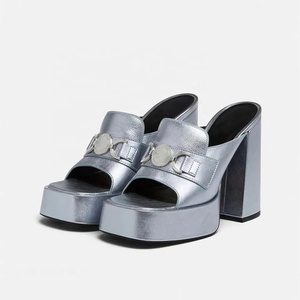 Metal Decor Women Thick Platform Sandals Square Open Toe High Chunky Heels Custom Colors on Shoes - Product Image 3