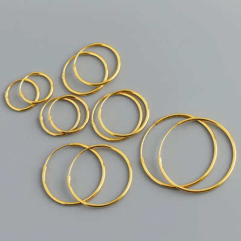 Pendientes minimalistas de aro grande de Plata de Ley 925 para mujer, aretes de aro finos grandes chapados en oro de 18k