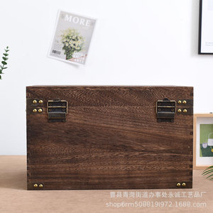 Wooden <b>Storage</b> <b>Box</b> Rectangular Vintage Style With Lock For <b>Documents</b> Clothing Tea Gifts Universal Packaging - Product Image 3