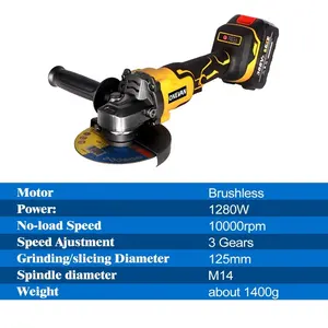 Brushless Angle Grinder M14 14000Rpm 3 Gears Variable Cutting Grinding Polishing Power Tool 18v