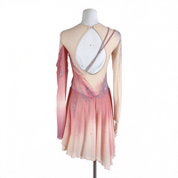 Robe de danse patinage dégradé rose, maille nude, manches longues, strass et sequins pour enfants et adultes, compétition et performance