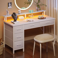 Table d'ordinateur avec prises de courant et lumière LED bureau à domicile avec 5 tiroirs bureau moderne pour bureau à domicile