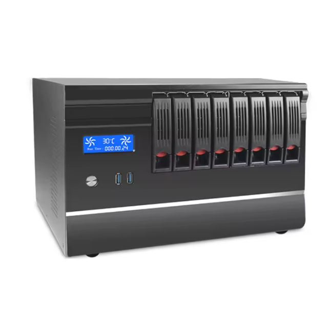 China Factory 8 Bay Nas Server Equipment Rack Micro Atx Mini ITX Aluminum Alloy Chassis with Fans Plastic Storage Data