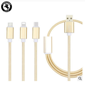 Téléphones mobiles universels 1m 2A 2.0 USB nylon tressé câble de chargeur multiple rapide <span class=keywords><strong>incassable</strong></span> 3 en 1 cordon de charge de téléphone - Product Image 1