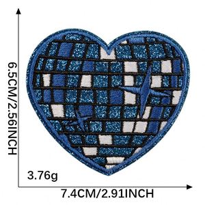 New Iron on Embroidered Shiny Glitter Edge Colorful Disco Planet Heart Patch for Clothing <b>Hat</b> <b>Bag</b> Decoration - Product Image 6