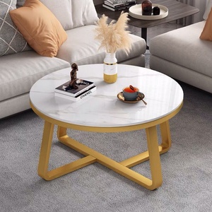 Tables basses rondes de luxe avec plateau en ardoise et pieds en métal, table à thé en marbre résistante à la chaleur pour le salon - Product Image 1