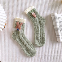 Chaussettes d'hiver douces et moelleuses en polaire pour femmes, avec impression personnalisée de lapin 3D, idéales pour dormir