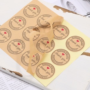 Round Kraft Stickers With Heart Pattern Self-Adhesive Thank You <b>Labels</b> For Handmade <b>Gifts</b> Vintage Style Matte Finish - Product Image 5