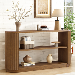Modern Solid Wood Entryway <b>Console</b> <b>Table</b> with Open Shelves-Multi-Functional Storage for Living Room & Hallway Home Furniture - Product Image 1