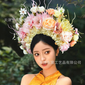 Accesorio para el Cabello Hanfu de Dongchen Crafts, Diadema de Flores de Seda Roja de 36 cm de Ancho para Accesorios de Fotografía de Bodas - Product Image 3