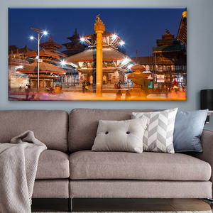 Impression sur toile de la place du Durbar de Kathmandou au Népal, temple nocturne, art mural pour la décoration de la maison - Product Image 1