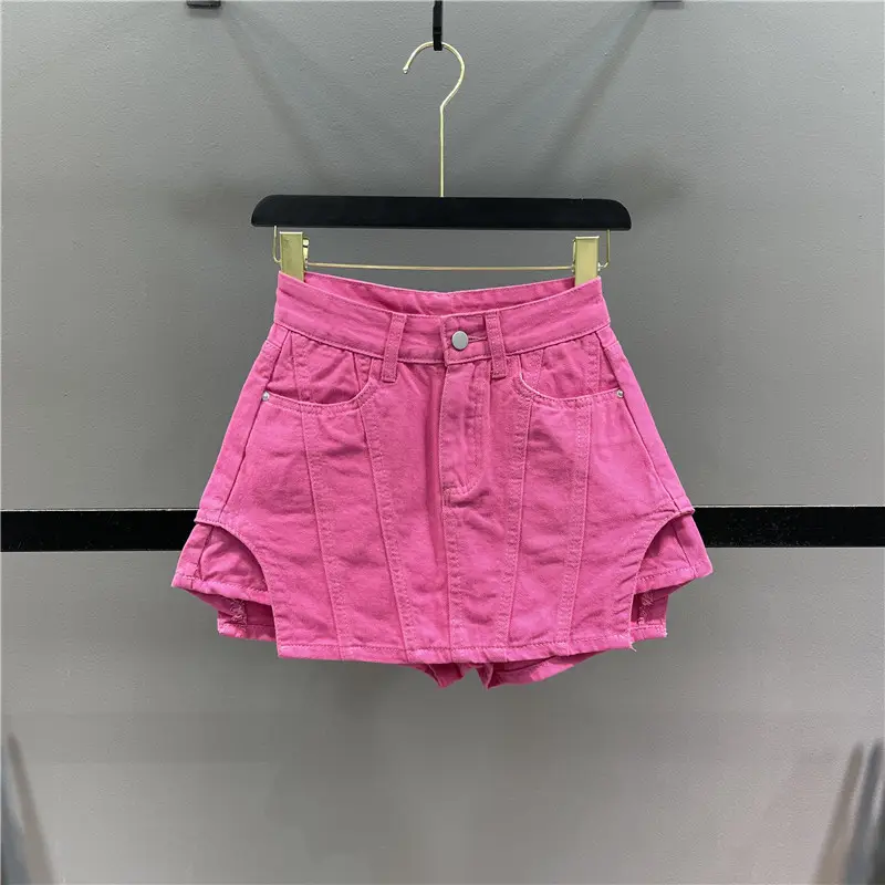 Denim Skirts Women Gothic Jean Skirt Sexy Kawaii Pencil A-line Rose Red Solid Color Mini Short Skirt Lady Summer Pantskirt