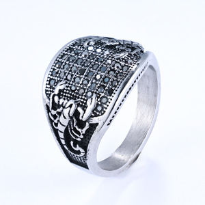 Anillo de Acero Inoxidable con Diamantes Negros y Escorpión, Estilo Retro Personalizado Europeo y Americano, Accesorios de Moda Minimalistas Nórdicos - Product Image 2