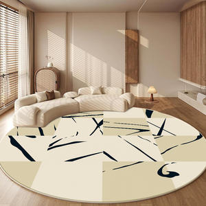 พรมขนสัตว์เทียมทรงกลมทันสมัย ลายแบบนามธรรม กันลื่น สำหรับห้องนั่งเล่น สีครีม ของตกแต่งบ้าน 1 0067 - Product Image 5