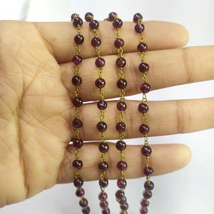 Natural Garnet Smooth 3mm Irregular Beaded Brass Wire Wrapped Handmade High Quality Johariz <b>Rosary</b> Chain - Product Image 5