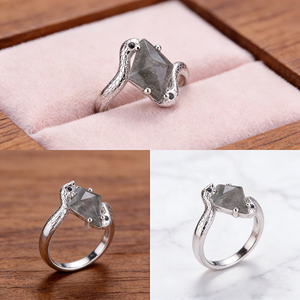 Bagues pour femmes en argent sterling 925 plaqué or blanc avec moissanite grise, motif serpent, pour mariage et fiançailles - Product Image 4