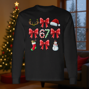 Maglietta natalizia con stampa digitale a maniche lunghe, girocollo, unisex, per adulti, con motivo a nastro e albero di Natale, a tema festivo, Six Seven Meme - Product Image 3