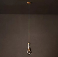 Lampe suspendue moderne d'intérieur à tête unique, abat-jour en cristal rond, finition métallique dorée, hauteur réglable, lampe de chevet pour chambre à coucher