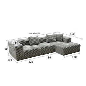 Set <span class=keywords><strong>Sofa</strong></span> Ruang Tamu Kain Corduroy Hitam Berkualitas Tinggi, Terkompresi dengan Busa Vakum yang Dapat Diperpanjang dan Dikonversi - Product Image 2