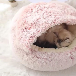 Venta al por mayor de Perrera de invierno semicerrada de felpa larga cama para gatos y perros con carcasa de nido para gatos y perros - Product Image 4