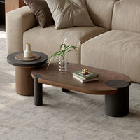 Ensemble de tables basses modernes et durables en deux tons, 2 pièces, écologiques, avec plateau ovale en noyer et pieds cylindriques pour tables d'appoint de salon