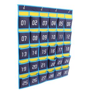 Organizador de pared/puerta plegable de tela no tejida azul con 30 bolsillos numerados para aula, soporte para teléfonos móviles y calculadoras - Product Image 1