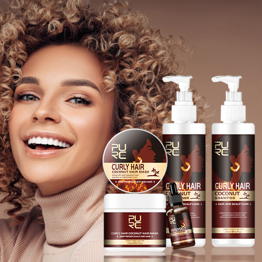 Частная марка, органическое кокосовое масло, Шелковый белок, шампунь для волос и кондиционер, набор без сульфата, продукты для ухода за вьющимися волосами