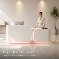 Bureau d'accueil minimaliste en MDF style crème avec tiroirs pour salon de beauté, magasin de vêtements, studio de danse, entreprise