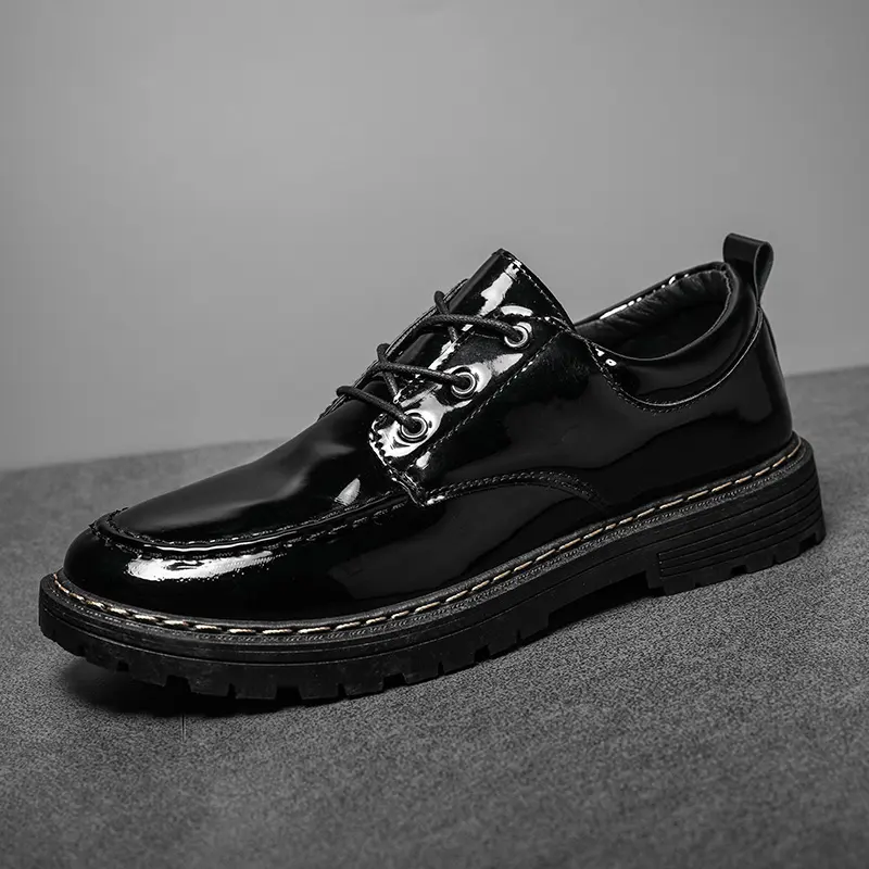 Zapatos de cuero brillante para hombre, calzado de negocios antideslizante, para jóvenes, a la moda, novedad de 2023