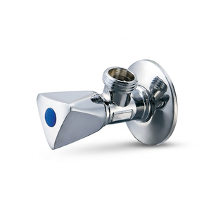 Robinet d'angle chromé avec poignée à point bleu, filetage femelle 1/2 pouce pour alimentation en eau, raccords sanitaires et plomberie - Product Image 1
