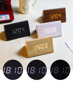 Wholesale Modern Wooden LED Alarm Clock <b>Triangle</b> Multifunction Thermometer Calendar for Bedroom Sound & <b>Light</b> Control - Product Image 3