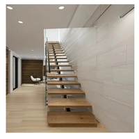 Rampe de verre d'intérieur au design moderne Escalier flottant préfabriqué en usine avec marche en bois de hêtre massif en chêne blanc rouge pour appartements