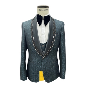 Nuova tendenza <span class=keywords><strong>da</strong></span> uomo elegante strass Jacquard giacca <span class=keywords><strong>da</strong></span> sposa <span class=keywords><strong>da</strong></span> sposo gilet pantaloni indossare per occasioni speciali - Product Image 5