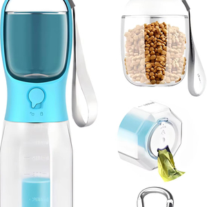 Botella de Agua 3 en 1 para Perros de 20 oz, Contenedor de Alimentos, Dispensador de Bolsas para Excrementos |   Dispensador de Agua Portátil a Prueba de Fugas para Mascotas con Clip de Mosquetón |   Viajes - Product Image 1