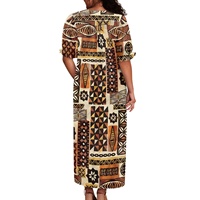 Robe hawaïenne tribale polynésienne imprimée pour femmes Samoan Tapa Hibiscus Flower Strapless Neckline Sweet Dropshipping Clothing
