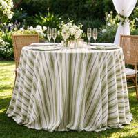 Nappe ronde personnalisée en polyester/lin rayé vert sauge pour événements extérieurs, mariages, fêtes et location