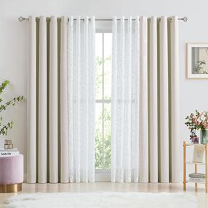 Rideaux occultants Bindi de luxe <span class=keywords><strong>beige</strong></span> <span class=keywords><strong>et</strong></span> <span class=keywords><strong>blanc</strong></span>, double couche, absorbants le son, 100 % polyester, unis, avec dentelle transparente en forme de feuille - Product Image 3