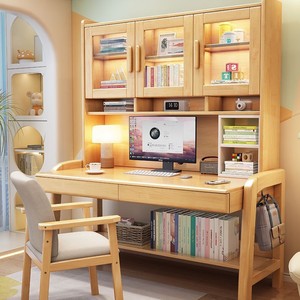 Solid Wood <b>Desk</b> 80x60x190cm Computer <b>Desk</b> With Bookshelf Home Office Study <b>Desk</b> - Product Image 4