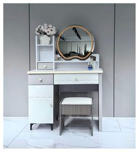 Modern Makeup <b>Vanity</b> <b>Table</b> with Lighted Oval <b>Mirror</b> and Storage Drawers for Bedroom Furniture - Product Image 1