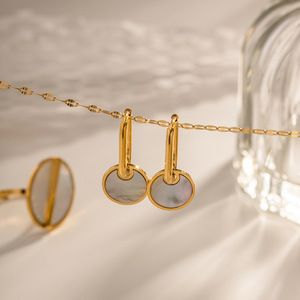 Fashion Summer Hypoallergenic Round <strong>Shell</strong> Earrings Stainless Steel Base 18k Gold Plated <strong>Shell</strong> Charm <strong>Drop</strong> Earrings for Women - Product Image 3