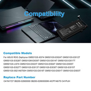 C41N1727 15.4V 55WH Batterie D'ordinateur Portable pour <span class=keywords><strong>ASUS</strong></span> <span class=keywords><strong>ROG</strong></span> Zephyrus GM501 GM501G GM501GM GM501GS GU501 GU501GM Ordinateur Portable C41N1727 Batterie - Product Image 5