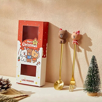 Dropshipping Cuillère à dessert de grande valeur en acier inoxydable Set de couverts de Noël pour enfants et bébés Cadeau de fantaisie