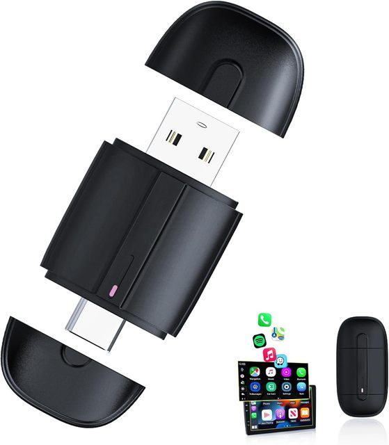 SYONG Wireless Carplay Adapter with USB-A & Type-C, Wireless Control Adapter Plug & Play for Cars IOS CarPlay / Android Auto
