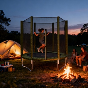 Trampoline rond durable avec enceinte pour usage commercial dans les parcs de vacances, les sites de camping et les stations balnéaires - Product Image 1