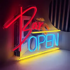 1pc Bar Open Neon Sign, LED Sign Wall Decoration, Open Bar Neon Sign Bar Shop Cafe Shop Party Club Restaurant Shop Open Sign,